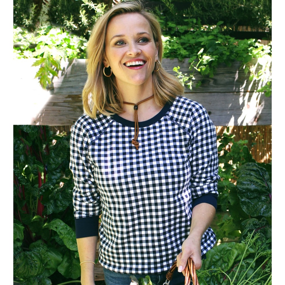 Draper James Natalie navy gingham sweatshirt - Picture 3 of 5